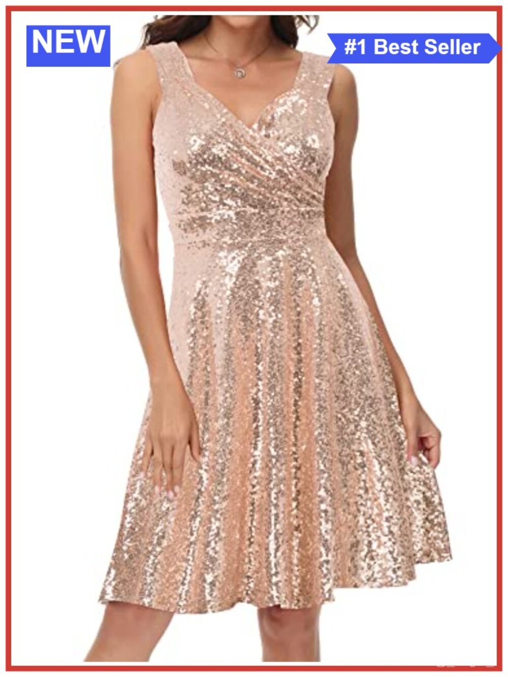 Sparkly Sequin Cocktail Party A-Line Glitter Midi Dress